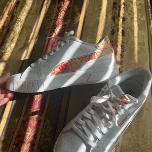 Puma Women's White Sneakers with Floral Orange Accents